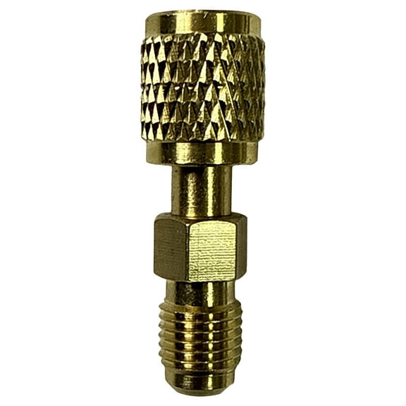 R32 R454B Refrigerant Brass Adapter 1/4" Female To 1/4" Male Reverse Thread For R32 R454B Refrigerant Tanks Split Systems Vacuum Pump & Gauge Hose Connector,Gold,0.17x0.63"