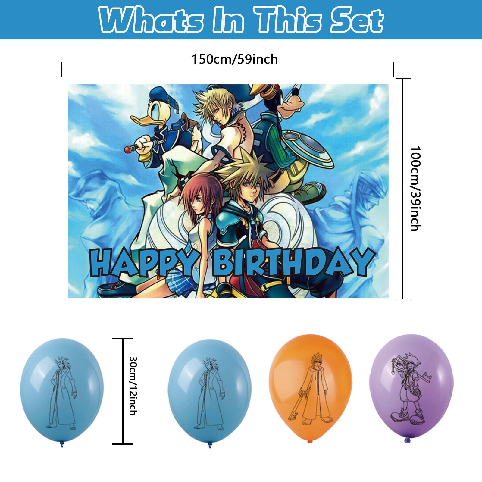 32 Pcs For Kingdom Hearts Cartoon-Themed Party Decorations and Favors Set – Backdrop, 13 Cupcake Toppers, and 18 Balloons for Celebration Birthday Parties
