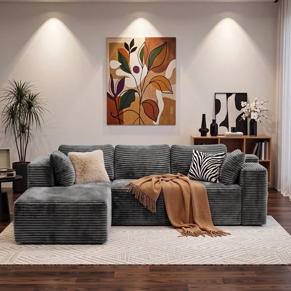 Asofer Oversized Modular Sectional Sofa, L Shaped Sleeper Couches for Living Room, No Assembly Required, Left Facing Chaise, Grey