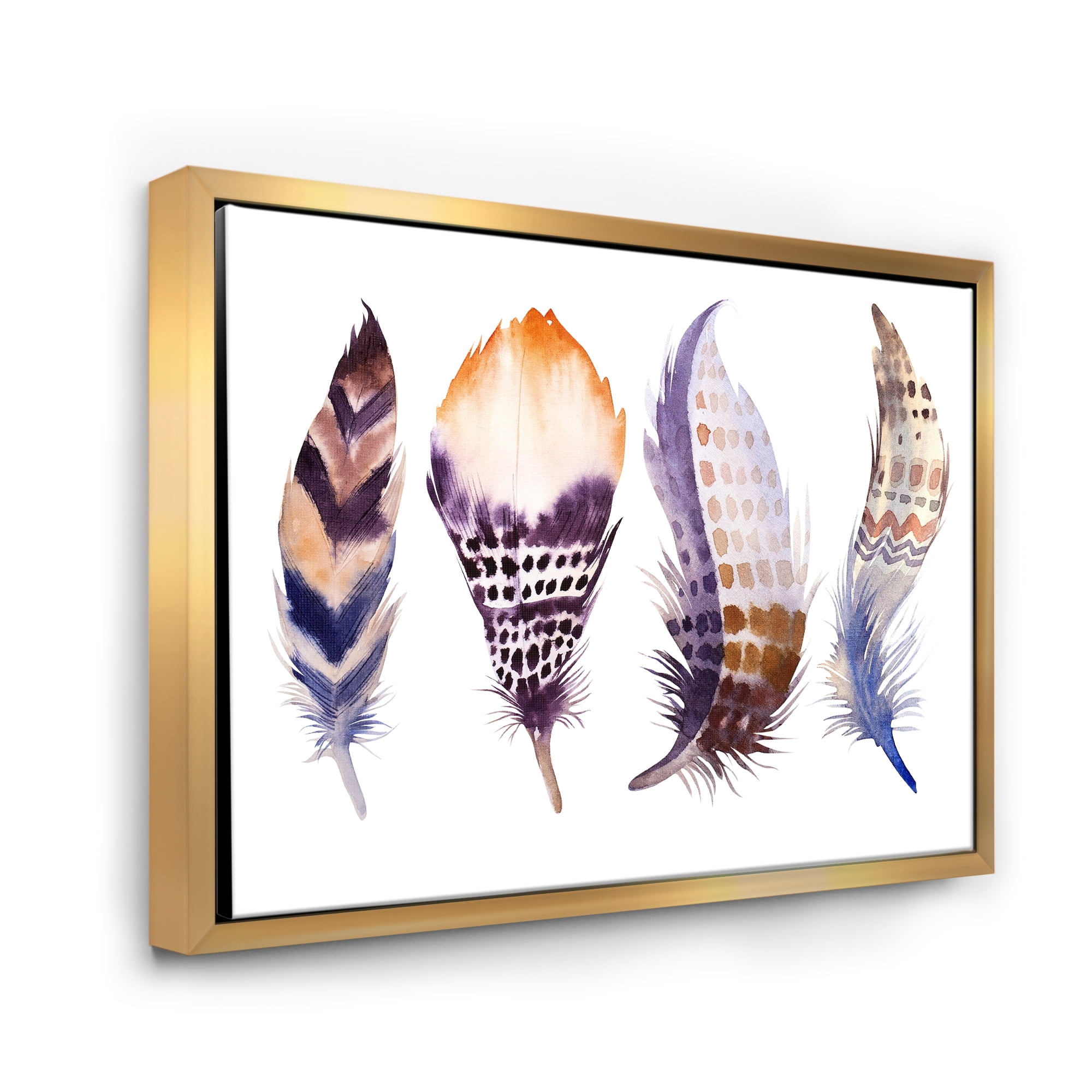 Designart 'Purple Boho Art Feathers' Bohemian & Eclectic Framed Canvas Wall Art Print