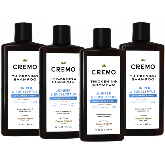 4 Pack - Cremo Juniper & Eucalyptus Barber Grade Thickening Shampoo, 16 Fl Oz