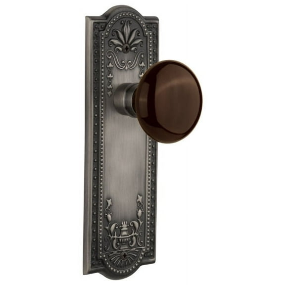 Nostalgic Warehouse Meabrn_Prv_238_Nk Brown Porcelain Solid Brass Privacy Door Knob Set -