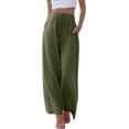 thumbnail image 1 of XINQIHANG Pantalon Palazzo d'Été en Lin pour Femmes, Jambes Larges et Fluides, avec Poches, 1 of 6
