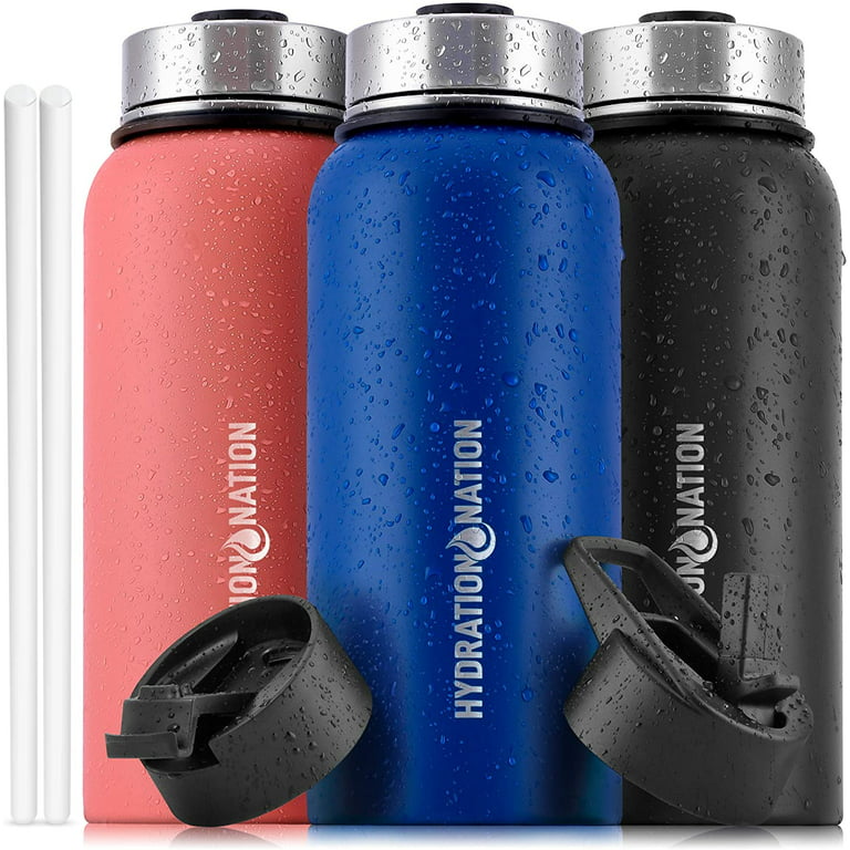 Hydration Nation 3 Lid Multi-Size Vacuum Insulated Water Bottles with Straw  - Metal Water Bottle For Sports & Outdoor - Thermo Stainless Steel Water  Bottle - Perfect for Hot & Cold Drinks (