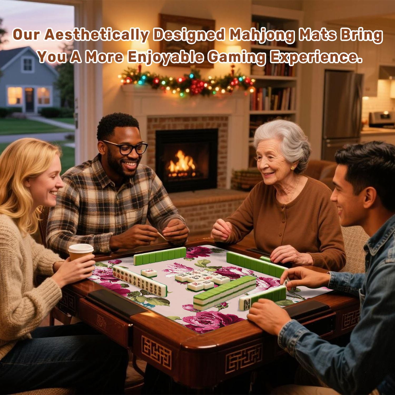 Mahjong Mat 31.5" x 31.5" Shabby chic vintage roses tulips forget me nots vintage seamless Non-Slip Noise Reduction American Mahjong Tiles Table Cover for Dominoes Poker Card Board Games Gift
