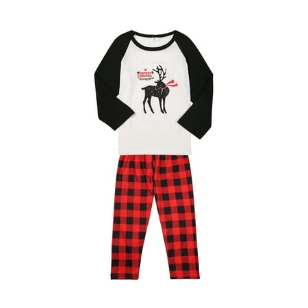 

Ehfomius Matching Family Christmas Pajamas Set Christmas Pajamas for Family Cartoon Reindeer Raglan Shirt and Red Plaid Long Pants Holiday Sleepwear Sets