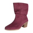 thumbnail image 3 of Willtoo Women's Faux Suede Ankle Boots, Slouchy Ruched Chunky Heel Booties, Round Toe Comfortable Pull-On Casual Shoes, 3 of 6