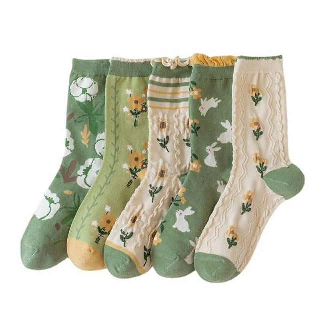 Calcetines de flores para mujer, 5 pares de calcetines, lindos calcetines tobilleros de encaje, calcetines casuales, los calcetines son muy suaves, la banda elástica no se cae