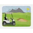 thumbnail image 1 of Golf Course Scene Bath Mat, Cartoonish Golf Club Themed Mountains Little Car and Flag, Plush Bathroom Decor Mat with Non Slip Backing, 29.5" X 17.5", Lime Green Multicolor, by Ambesonne, 1 of 2