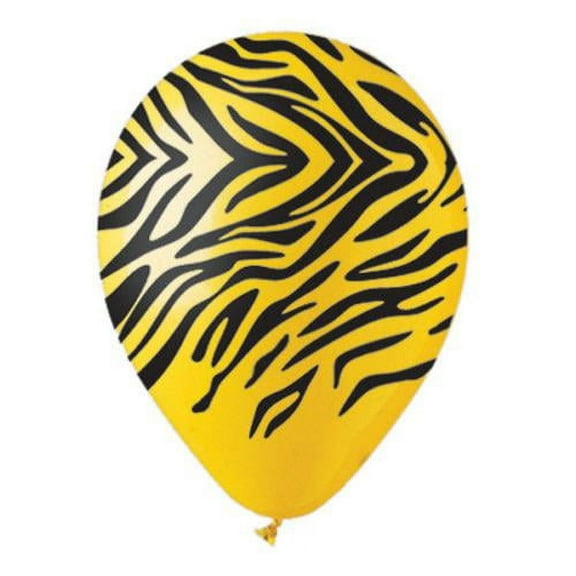 LOONBALLOON Safari-Jungle Balloons, 12″ ALL-ROUND ZEBRA YELLOW/ BLACK INK