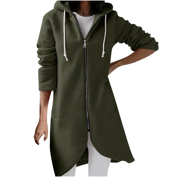 FRSASU Women'S Clothing Clearance,Solid Color Hoodie Zipper Long Sleeve Sweatshirts Pockets Irregular Hem Long Coat Tops
