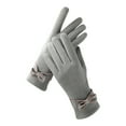 thumbnail image 2 of Skymirror 1 Pair Soft Gloves Anti-static Full Finger Cover Elegant Bow-know Plus Velvet Inside Gloves for Lady, 2 of 8