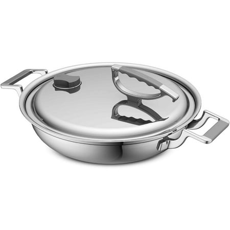 

3-Qt. Tri-Ply Stainless Steel Dual-Handle Casserole Pan featuring Silicone Handles and Convenient Lid with Patented Rim Latch