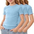 thumbnail image 3 of KyCheLot 3 Pack Ribbed Knit Tops for Girls Crew Neck Solid Color Short Sleeve T-Shirts Trendy Ruffle Trim T-Shirts, 3 of 7