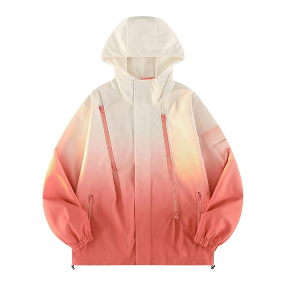 Wrtxtat Men's Waterproof Jackets Full Zip Gradient Color Rain Jackets with Pockets Autumn Loose Fit Midweight Hooded Windbreaker Red S