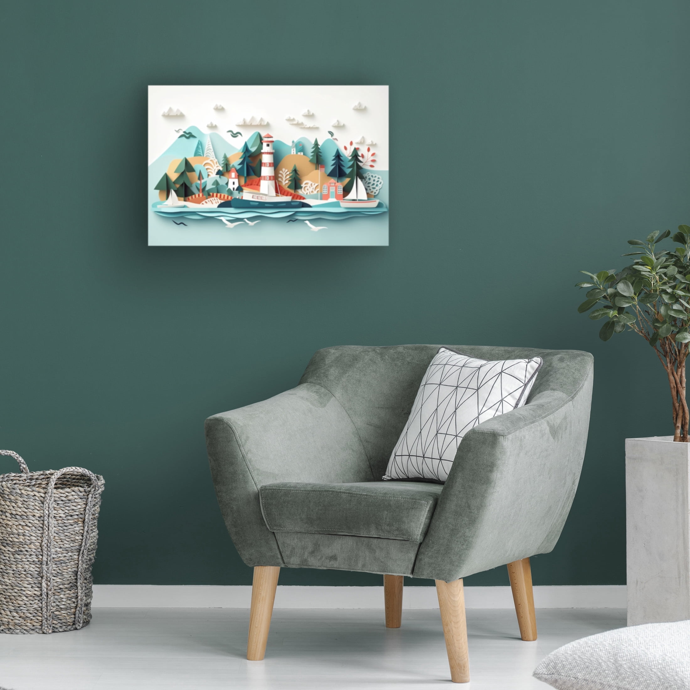 Canvas Wall Art - Ray Heere 'Paper Art Coastal Scene 1' Wall Art for Living Room, Bedroom, or Office Décor by Trademark Fine Art - 19 x 12 Inches