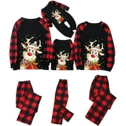 Christmas Matching Family Pajamas - Merry Christmas Elk Red Plaid Long Sleeve Shirt Pants or Baby Romper Loungewear