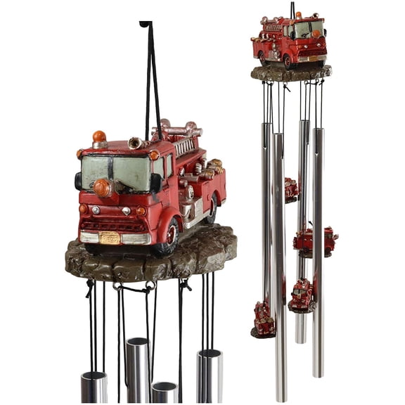 Ebros Red Fire Engine Truck Model Resonant Relaxing Wind Chime Patio Garden