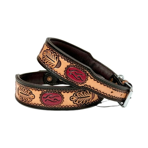 Affilare Leather Dog Collar Western Style Heavy Duty Hand Tooled Adjustable Padded Soft for Puppies and Big Dogs 10AB132-M