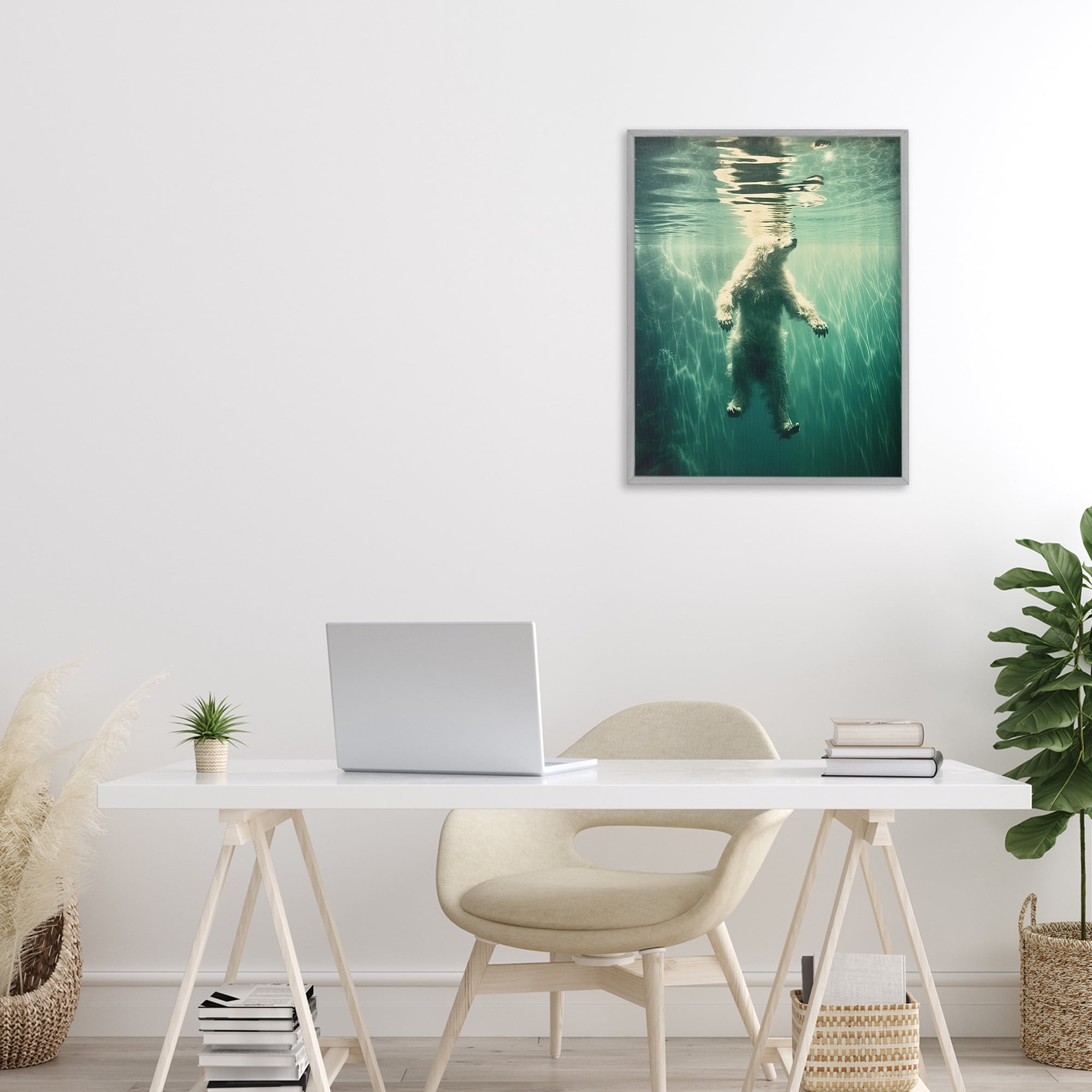 Floating Bear Underwater Gray Framed Giclee Art, design by Decent Exposures