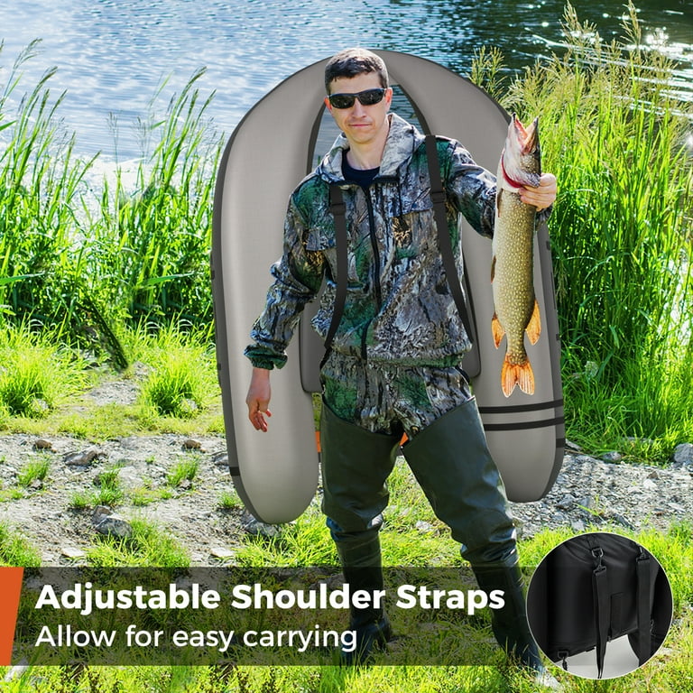 Inflatable Fishing Float Tube with Adjustable Backpack Straps, Storage  Pockets, Fish Ruler, Fly Fishing Belly Boat with Pump, 350LBS Load  Capacity