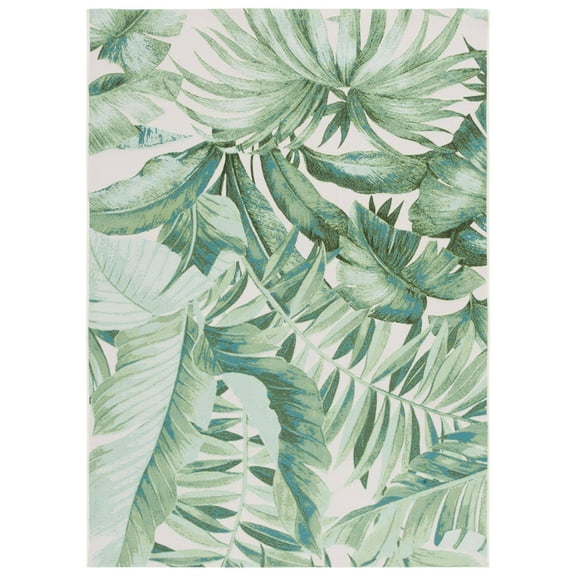 SAFAVIEH Barbados Igor Botanical Indoor/Outdoor Area Rug, Green/Teal, 8' x 10'5"