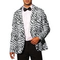 thumbnail image 1 of Blazer impreso de animales Inspire Chic para hombres, corte slim fit, chaquetas deportivas de un botón, XL, negro y blanco, 1 of 5
