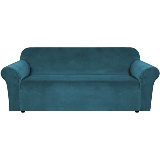 All inclusive elastic sofa cover, solid velvet velvet one-piece design, fabric sofa cover, enhancing home style (three seater deep water blue)