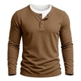 thumbnail image 2 of CQONEPT Mens Henley Sweater Long Sleeve Waffle Button Up Tunic Tee Casual Knit Pullover Soft Stretch Fall Winter Tops Coffee 3XL, 2 of 6