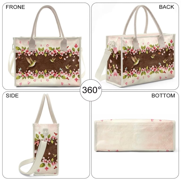 ZUXONGSY Hummingbird Cherry Blossom Print PVC Tote Bag Large