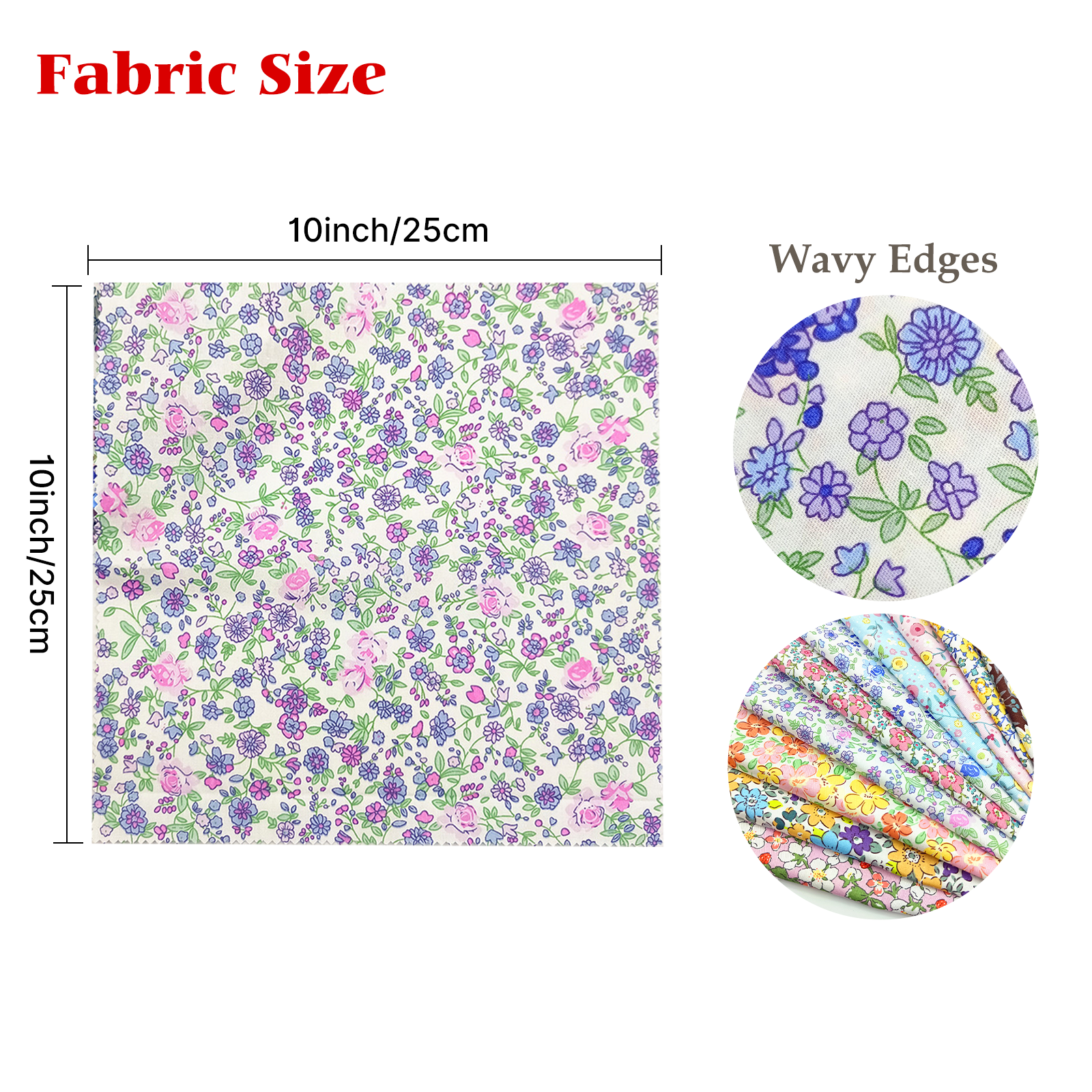 iMzoon 22Pcs 10" Cotton Fabric Quilting Squares,No Repeat Floral Charm Pack, Precut Pink Fabric for Sewing with Wavy Edges, DIY Scrapbooking Craft Supplies Muticolor