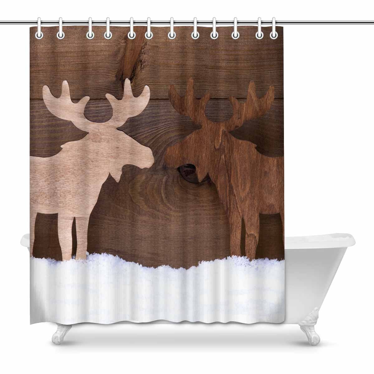 Animal Theme Fabric Shower Curtain deer and forest river Bathroom Waterproof 