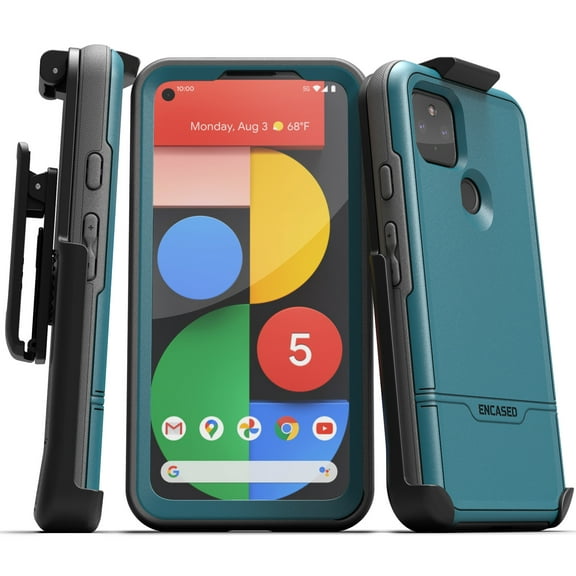 Encased Pixel 5 Case with Screen Protector and Belt Clip (Rebel Shield) Heavy Duty Full Body Cover with Build-In Screen Guard and Holster for Google Pixel 5 5G - Blue