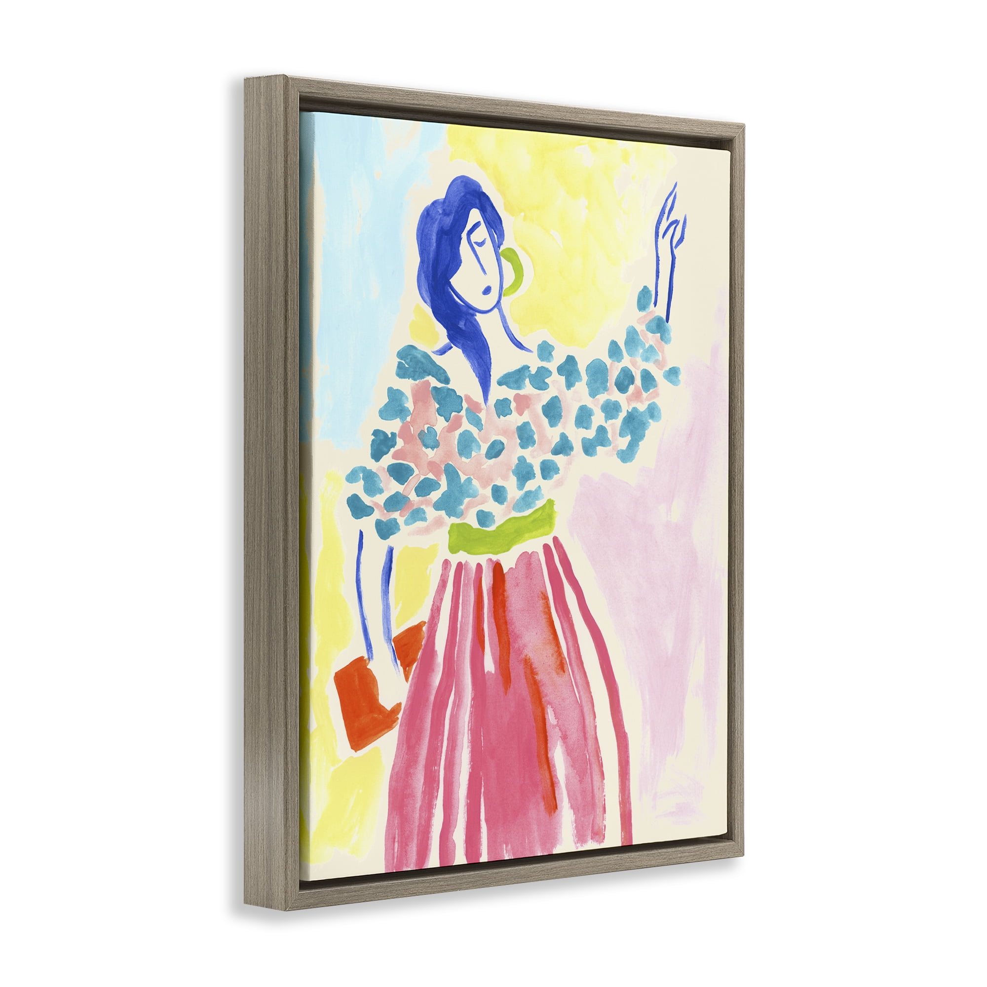 Stupell Industries Woman in Bold Dress People Painting Brown Floater Framed Canvas Art Print Wall Art, 17 x 21