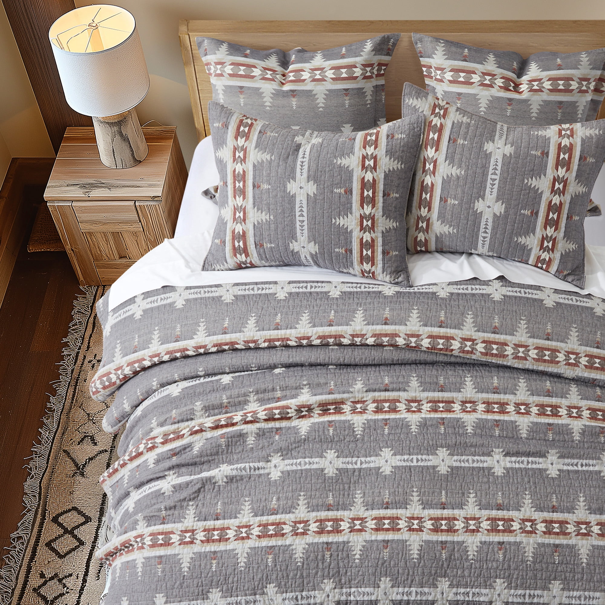 Levtex Home - Corrales Quilt Set - Full/Queen Quilt and Two Standard Shams - Tribal - Grey, Burgundy, Cream and Taupe - Quilt (88x92in.) and Shams (20x26in.) - Reversible - Cotton