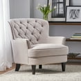 thumbnail image 3 of GDF Studio Ishtar Contemporary Tufted Club Chair with Nailhead Trim, Natural Fabric and Dark Brown, 3 of 7