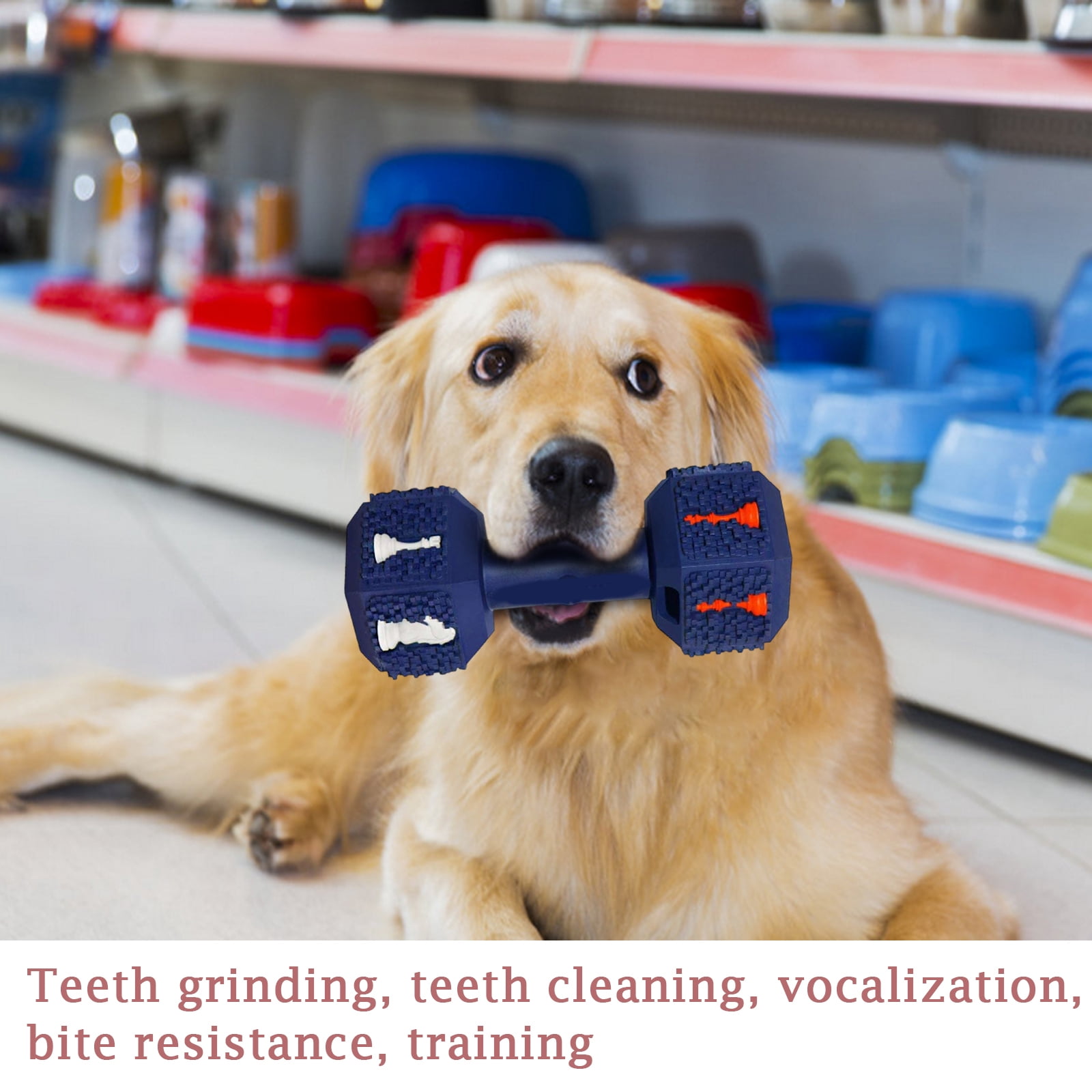 Large Dog Toy, Natural Rubber Treat Dispensing, Teeth Cleaning, Interactive, Sound Making, Durable, Blue - for Large Dogs, Chewing, Puzzle, Playtime, Training
