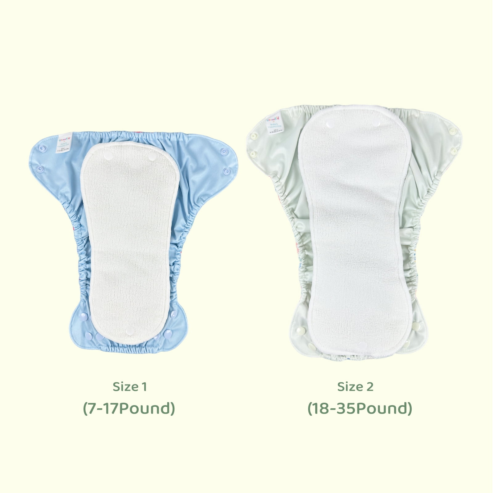 BISENKID 2 Pack Waterproof Cloth Diaper Cover Reusable Plastic Diaper Cover - Adjustable Outer Shell with 3 Pack Absorbent to Prevent Urine Blowouts for Baby Girl, Size 2 (18-35Pound)