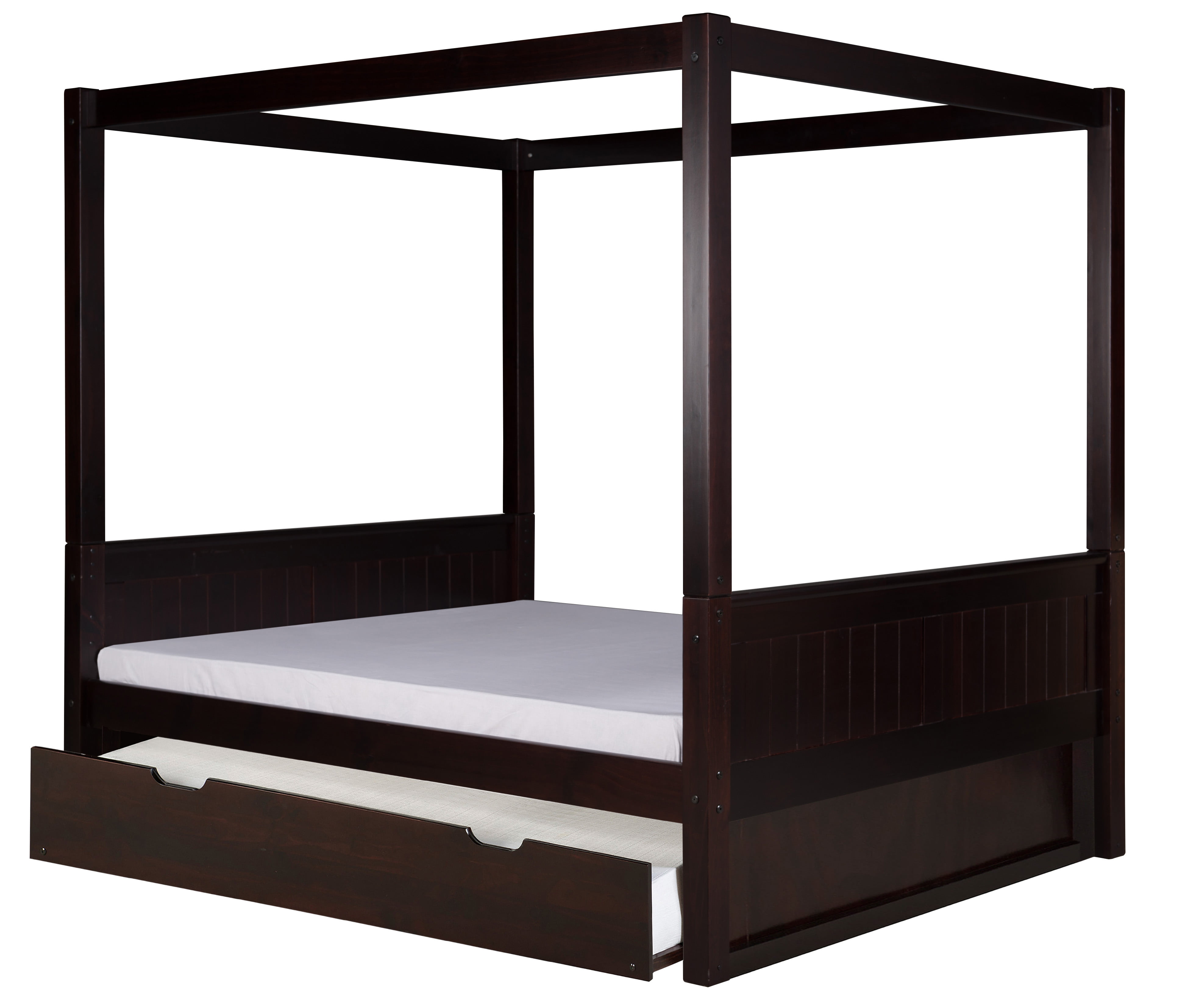 Camaflexi Full Size Canopy Bed With Twin Trundle Panel Headboard