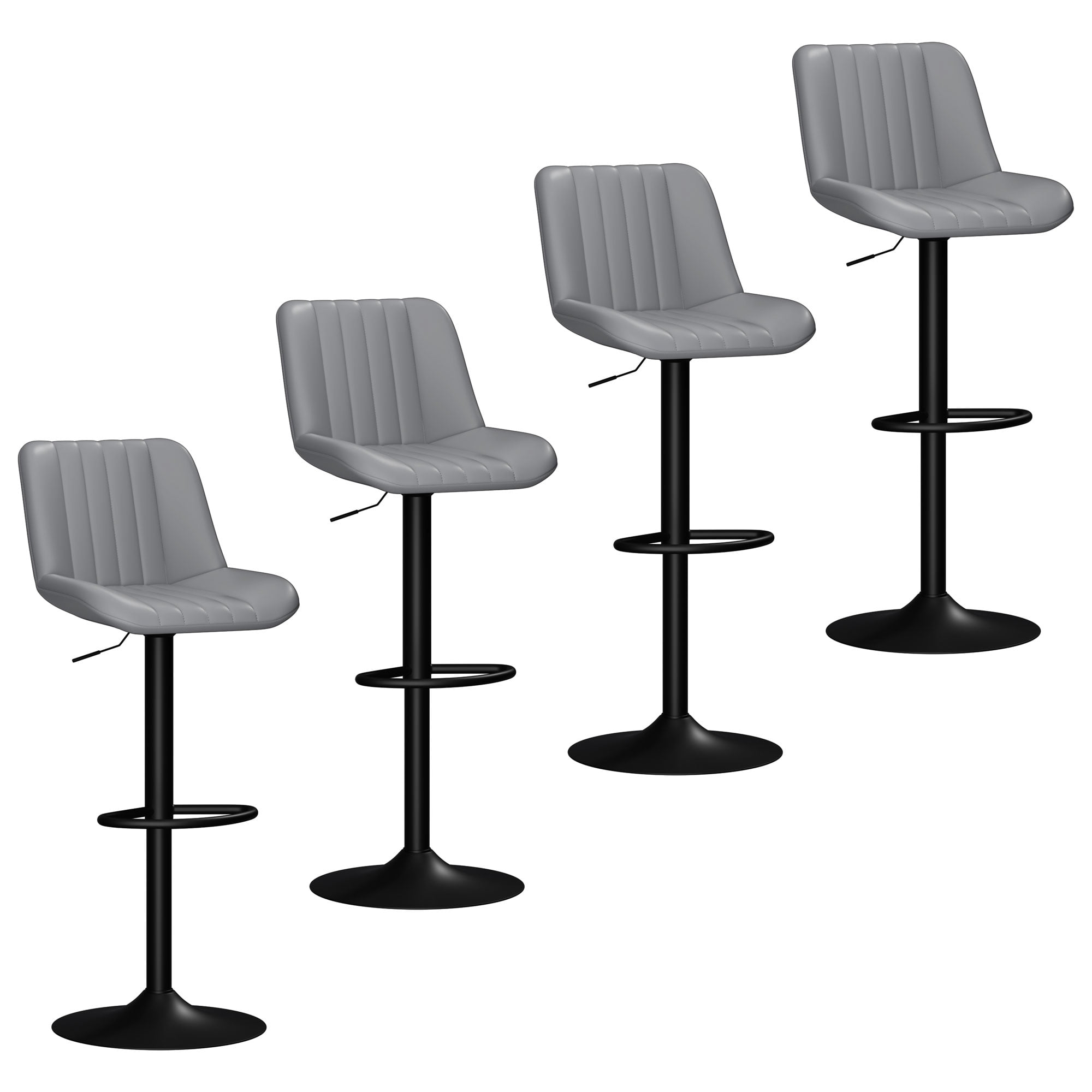 Walsunny Adjustable Bar Stools Set of 4 Leather Upholstered Swivel Counter Stools Counter Height Bar Stools with Large Base, Room Bar, Grey