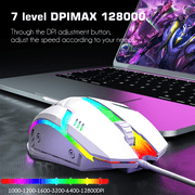 Gaming Mouse Wired, USB Optical Computer Mice with RGB Backlit, Ergonomic Gamer Laptop PC Mouse for Windows 7/8/10/XP Vista Linux - White