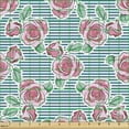 thumbnail image 2 of Flowers Fabric by the Yard Upholstery, Beauty Romantic Roses Along Leaves Pattern Blue Horizontal Stripes Natural Art, Decorative Fabric for DIY and Home Accents, Multicolor by Ambesonne, 2 of 5