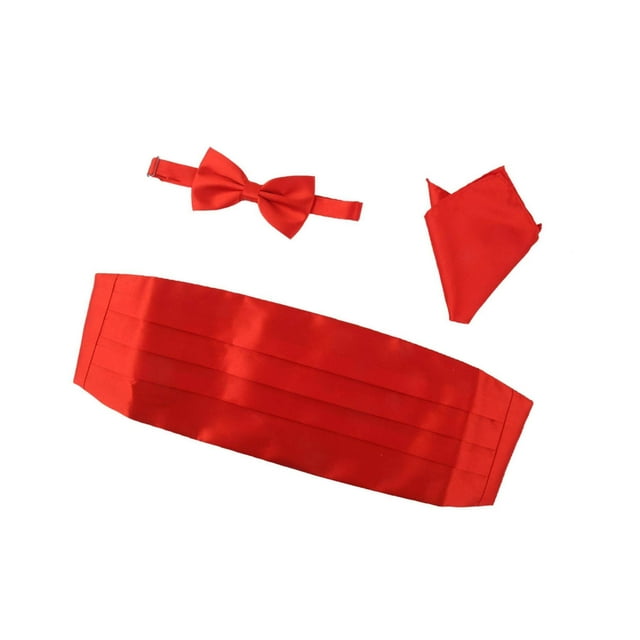 serony 3pcs Hommes Satin Noeud Papillon Cummerbund Mouchoir Mouchoir Rouge
