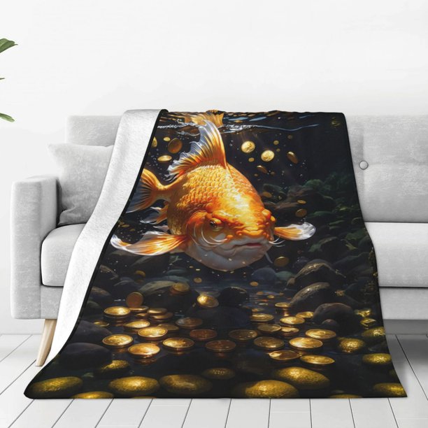 Balery Golden Koi And Treasure Manta de Felpa Suave y Acogedora – Cobija de Franela Aterciopelada para Cama, Lavable y Cálida para Sofá, Mascotas, Transpirable-80"x60"