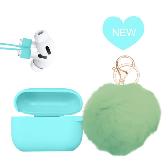 Compatible with Airpods Case, 2019 Upgrade Silicone Case Cover with Cute Pom Pom Keychain & Earbuds Strap Compatible for Apple Airpods 2 &1
