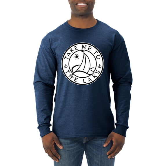 Wild Bobby, Take Me To The Lake, Men Long Sleeve Shirt, Vintage Heather Navy, XX-Large