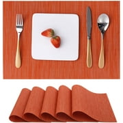 Place Mats, Table Mats Set of 8 Indoor Placemats Washable Non-Slip Heatproof Woven Placemats for Dining Table Fabric Place Mat PVC (Orange, Set of 8)