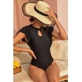 thumbnail image 5 of Charmo Ruffled Shoulder One Piece Swimsuit Tie Back Tummy Control Monkini Swimwear, 5 of 7