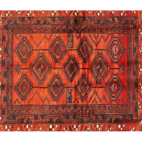 Ahgly Company Machine Washable Indoor Rectangle Traditional Brown Red Area Rugs, 8' x 10'