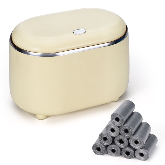 LELE LIFE Mini Trash Can for Desk with 200 Trash Bags, Pop Up Small Desktop Trash Can with Lid, Tiny Countertop Garbage Can for Table Top Bathroom Vanity Nightstand, Yellow